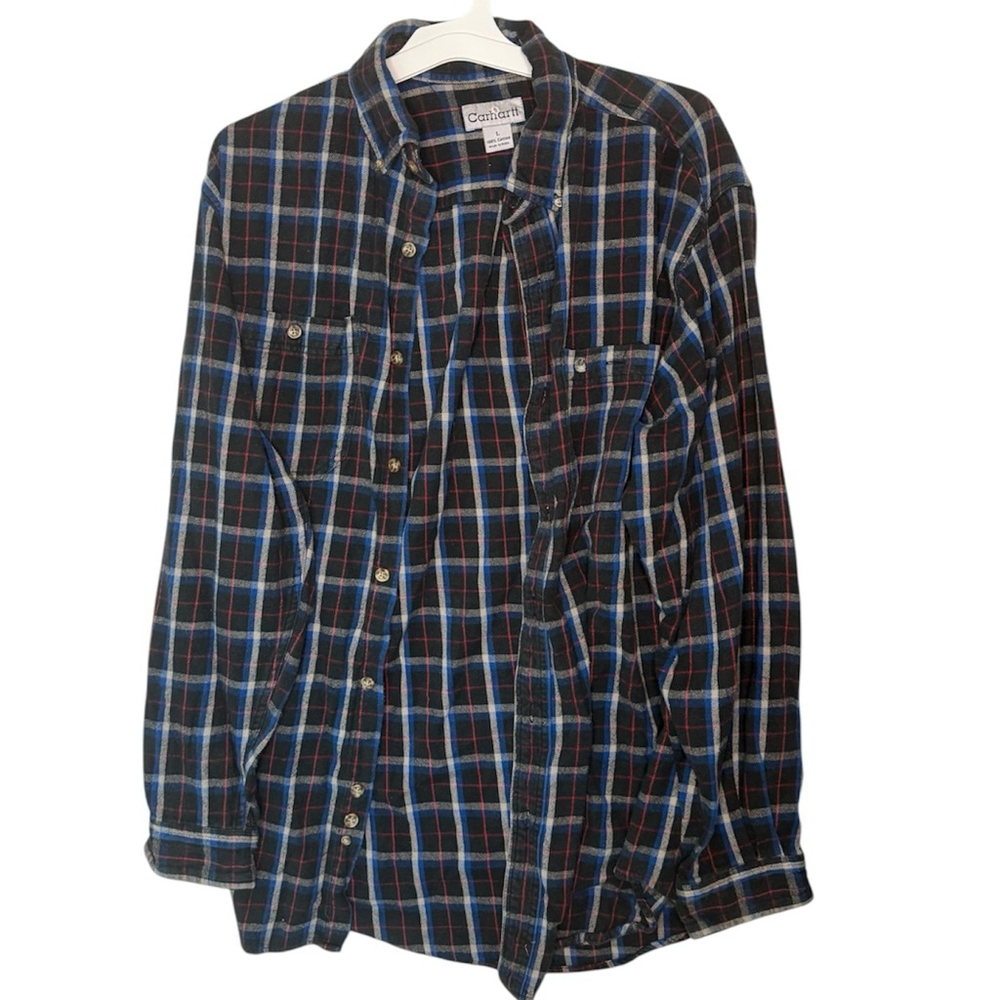 Men’s Carhartt Original Fit Black Flannel Long Sleeve Button Up Shirt Sz Large